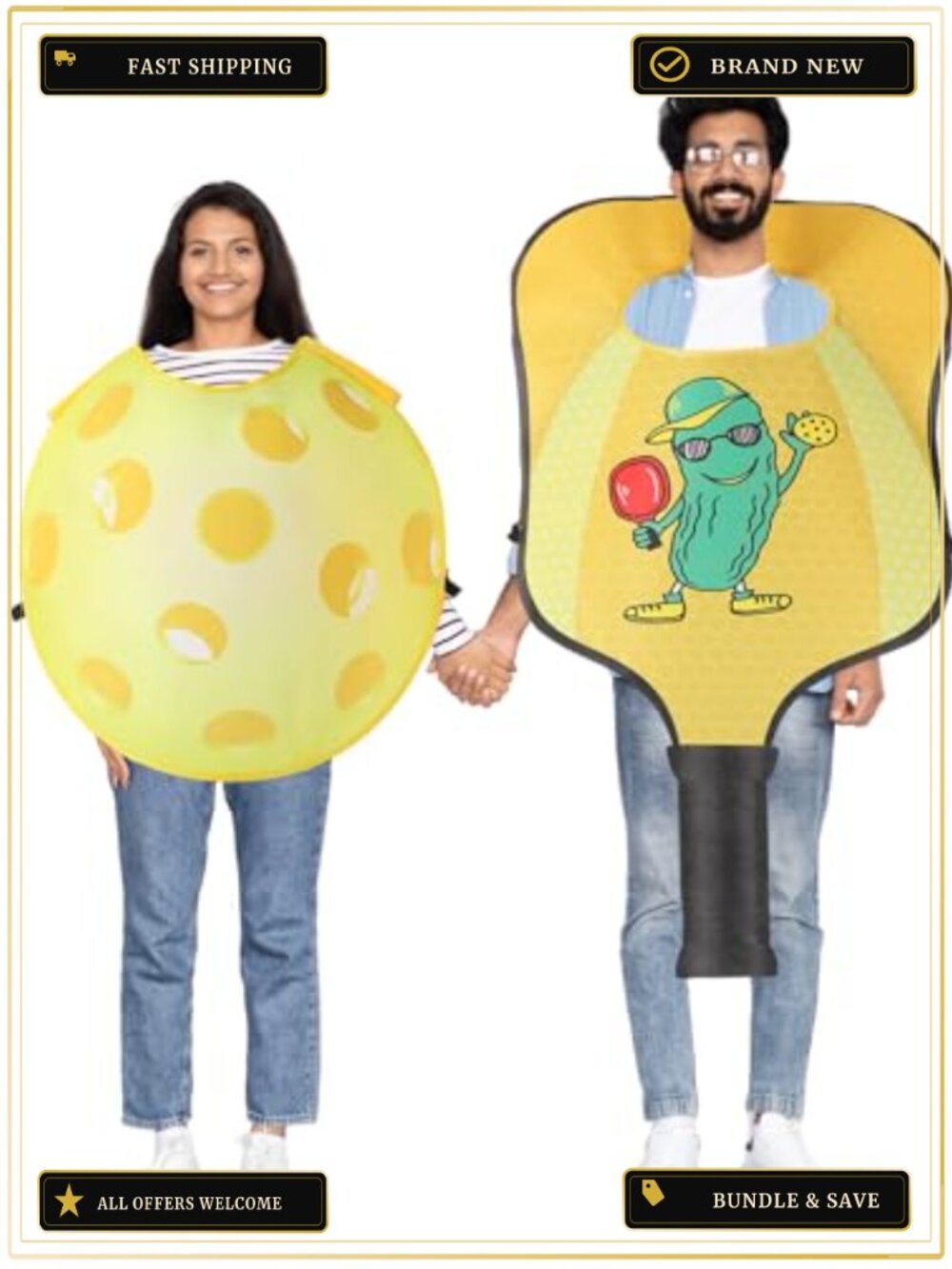 2 Pc Felt Ball & Paddle Halloween Couples Costumes Adult One Size Cosplay